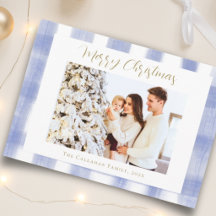Trendig Blå Gingham Rutig Familje Jul Foto