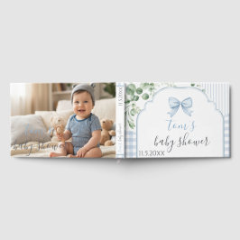 Trendig blå ginghambåge Baby Shower Foto Gästböcker