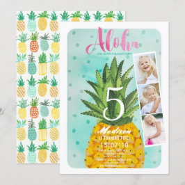 Trendig blå & gul Tropisk Ananas Frukt Inbjudningar