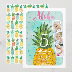 Trendig blå & gul Tropisk Ananas Frukt Inbjudningar