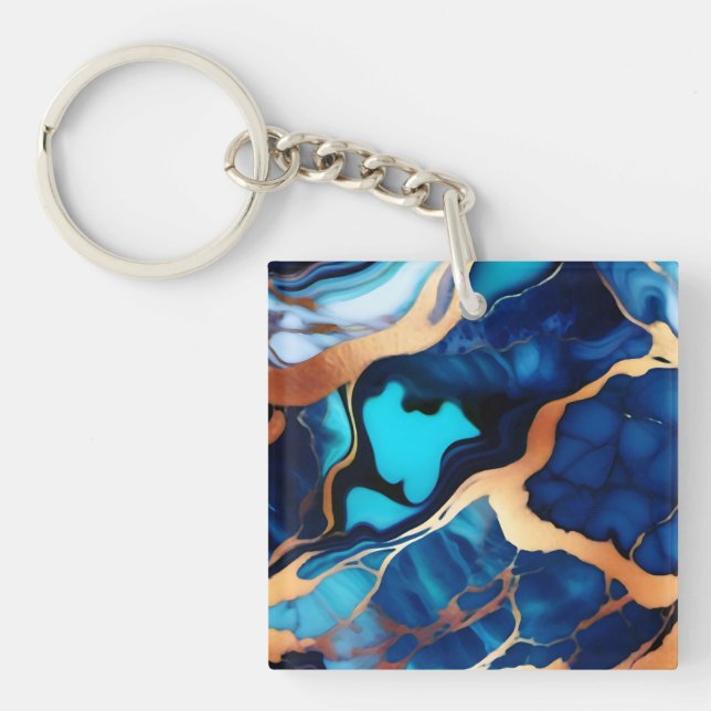 Trendig Blå gult Guld faux marble (Framsidan)