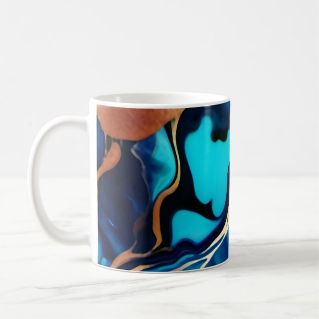 Trendig Blå gult Guld faux marble Kaffemugg (Vänster)