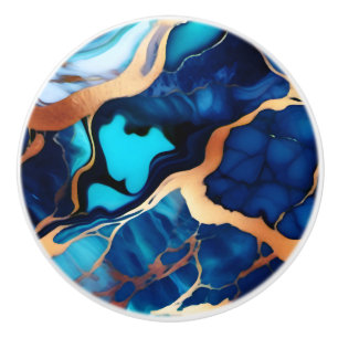 Trendig Blå gult Guld faux marble Knopp