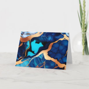 Trendig Blå gult Guld faux marble Kort