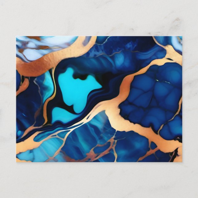 Trendig Blå gult Guld faux marble Vykort (Framsida)