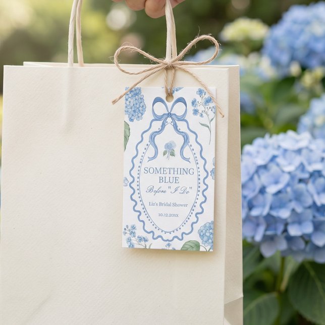 Trendig blå hortensia bröllopsdusch presentkort visitkort (blue hydrangea gift tag)