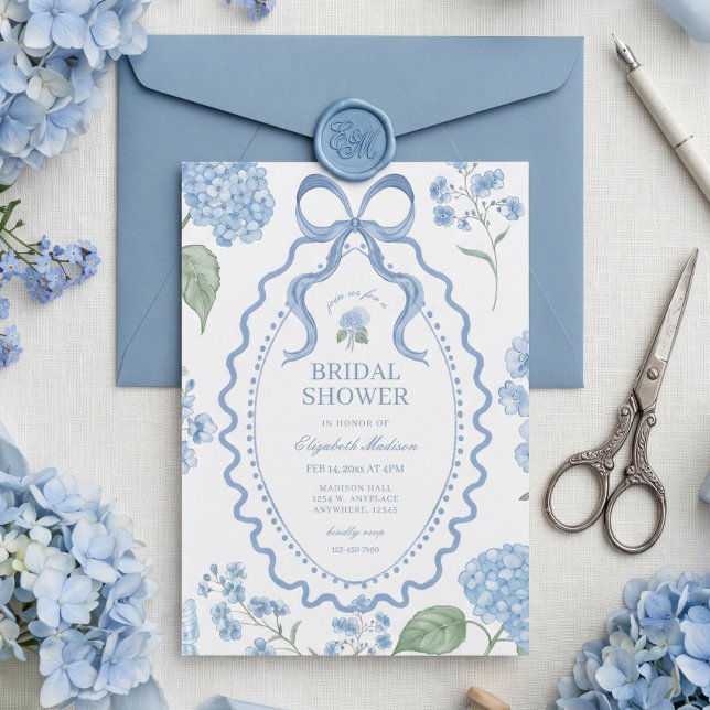 Trendig Blå Hortensia Bröllopsfest Inbjudningar (Trendy Blue Hydrangea Bridal Shower Invite)