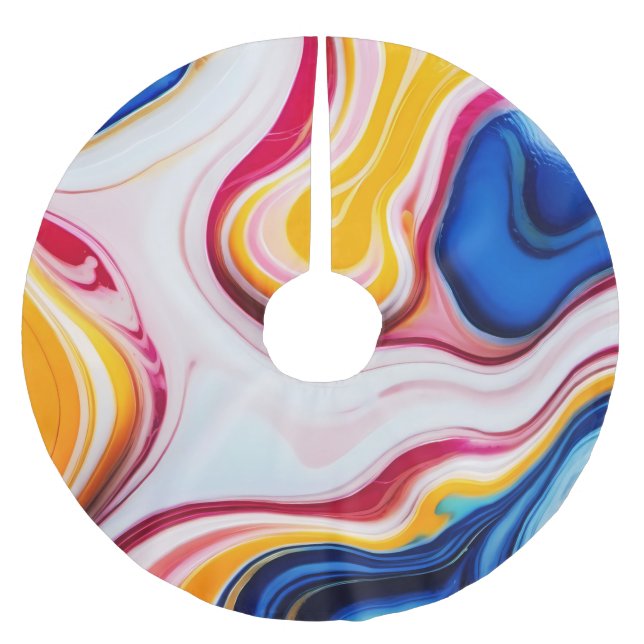 Trendig Blå Rosa gult, vit marmor Julgransmatta Borstad Polyester (Framsidan)