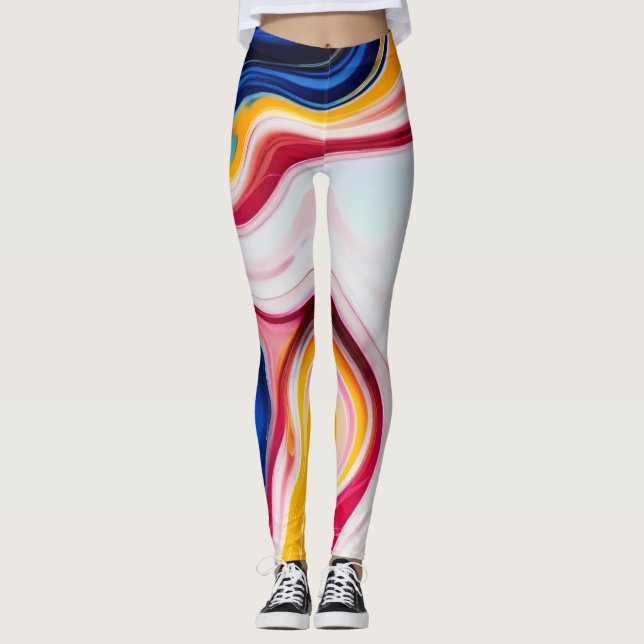 Trendig Blå Rosa gult, vit marmor Leggings (Framsida)