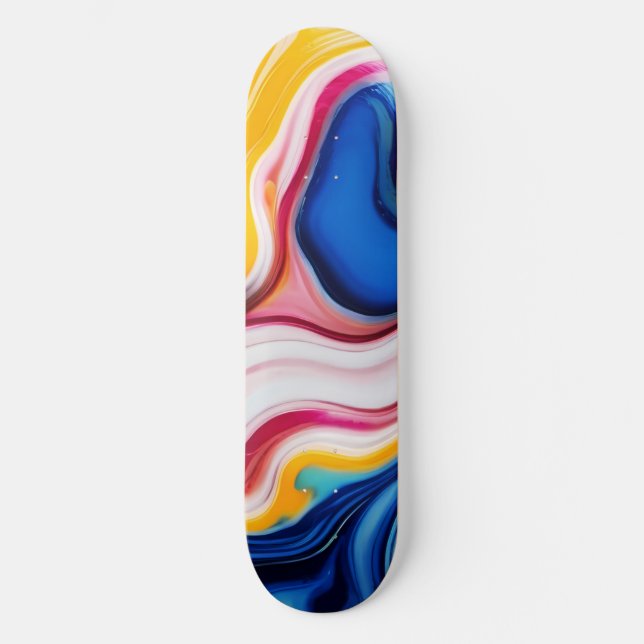 Trendig Blå Rosa gult, vit marmor Mini Skateboard Bräda 18,5 Cm (Framsida)