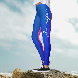 Trendig Blå Rosa Tvåfärgsgradient Vit Skrift Leggings