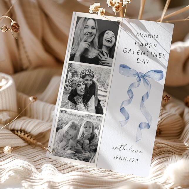 Trendig blå rosett 3 Foto Galentines dag-kort Julkort (Skapare uppladdad)