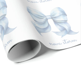 Trendig blå rosett personlig med namnmonogram presentpapper