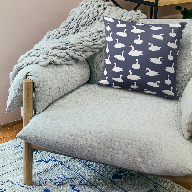 Trendig blå svanmönstrad kastkudde kudde (Swan Cushion Pillow)