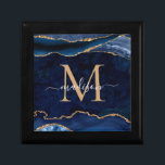 Trendig Blåblått Guld-agate Geode Glitter Monogram Minnesask<br><div class="desc">Modern Glam Navy Blue Guld Glitter Gnistra Agate Geode Gemstone Elegant Feminine Monogram Script Namn Gift Boxes</div>