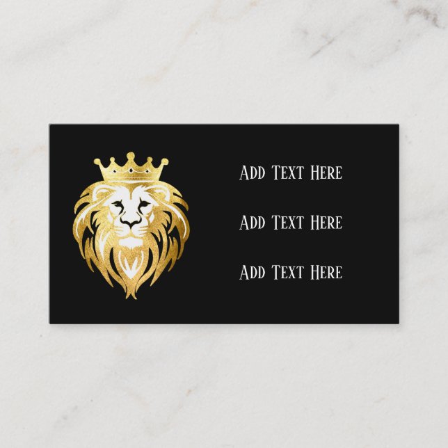 Trendig Black and Faux Guld Lejon Head Logotyp Visitkort (Framsida)