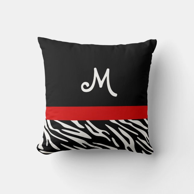 Trendig Black and Red Zebra Rand Monogram Pillows Kudde (Framsida)