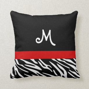 Trendig Black and Red Zebra Rand Monogram Pillows Kudde