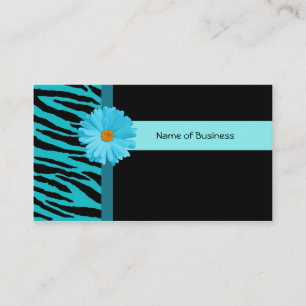 Trendig Black and Teal Zebra tryck med Daisy Visitkort