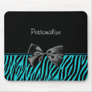 Trendig Black and Teal Zebra tryck med ribbon Musmatta
