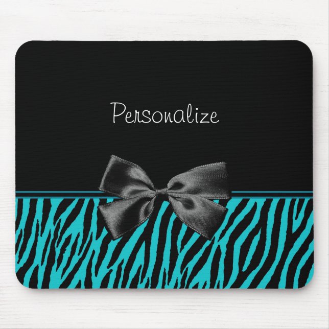 Trendig Black and Teal Zebra tryck med ribbon Musmatta (Framsidan)