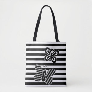 Trendig Black and White Butterfly Rand med Namn Tygkasse