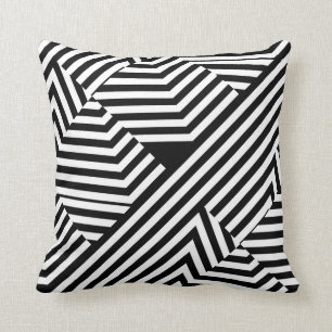 Trendig Black and White Geometric Rand Mönster Kudde