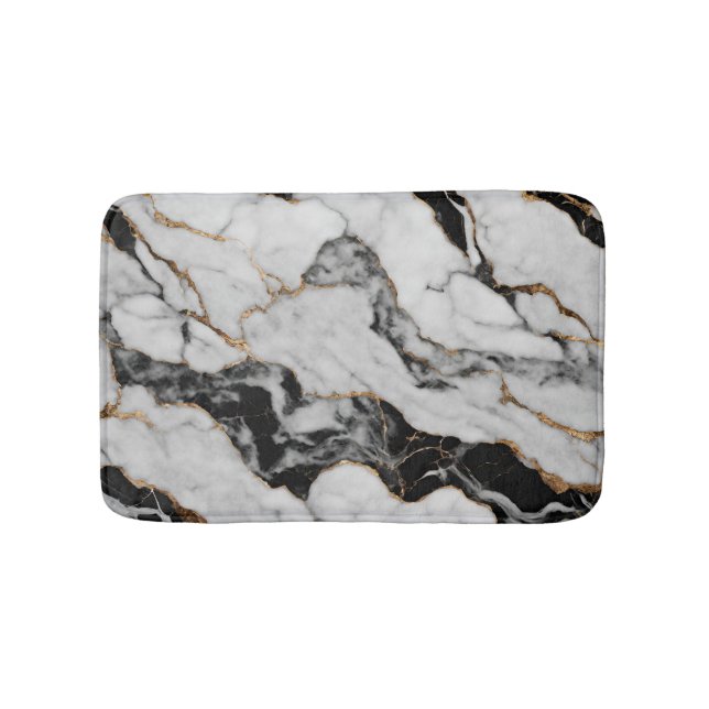 Trendig Black and White Guld Marble Badrumsmatta (Framsidan)