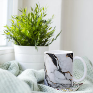 Trendig Black and White Guld Marble Kaffemugg