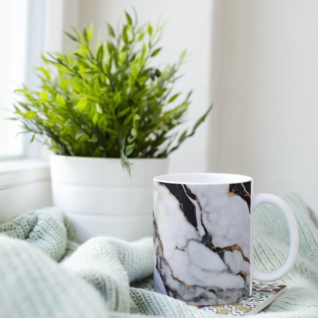 Trendig Black and White Guld Marble Kaffemugg (Skapare uppladdad)