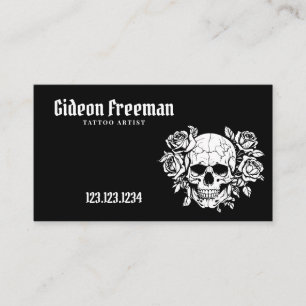 Trendig Black and White Skull Tatto Studio Visitkort