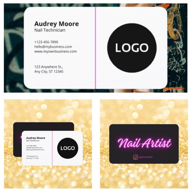 Trendig Black and White Template Nail Technician Visitkort (Trendy Black and White Template Nail Technician Business Card
)