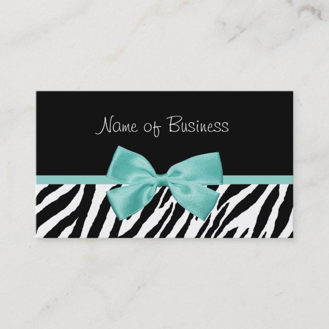 Trendig Black and White Zebra Aqua Mint Ribbon Visitkort (Framsida)