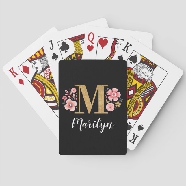Trendig Black Blommigt Monogram brev M Casinokort (Baksidan)