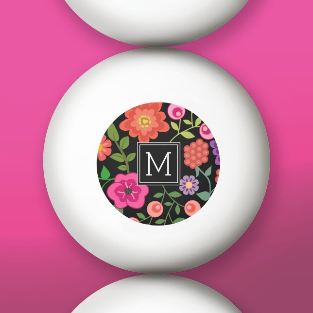 Trendig Black Blommönster med Anpassningsbar Monog Pingisboll (Custom Ping Pong Balls)