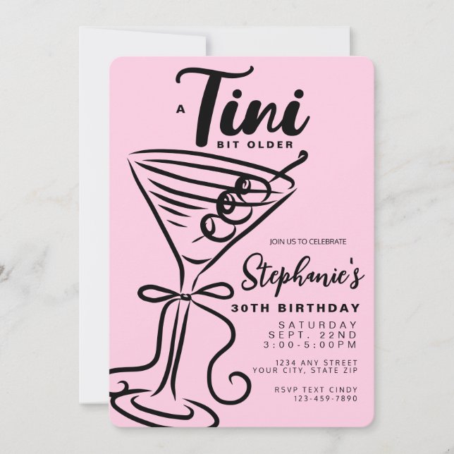 Trendig Black Bow Tini Bit Older 30års födelsedag Inbjudningar (Framsida)