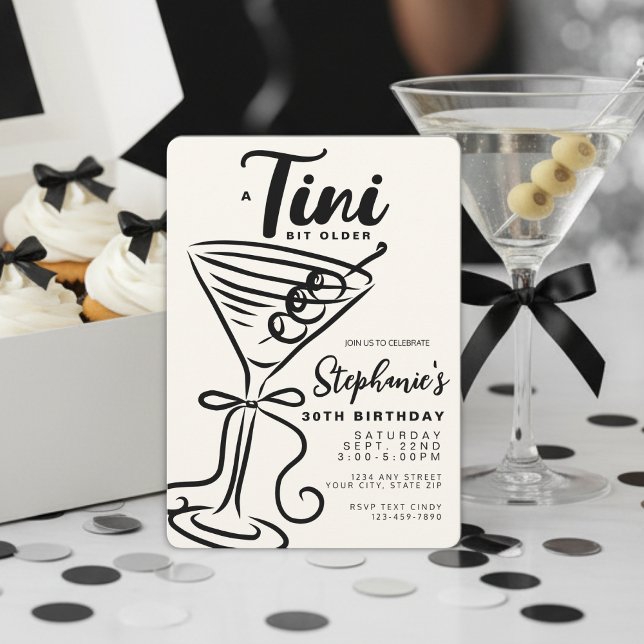 Trendig Black Bow Tini Bit Older 30års födelsedag Inbjudningar (Skapare uppladdad)