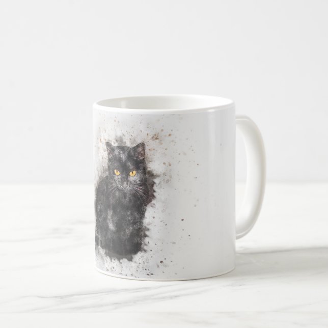 Trendig Black Cat Distress-bild Kaffemugg (Framsida höger)