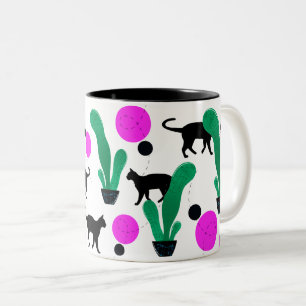 Trendig Black Cat och Cactus Mönster Två-Tonad Mugg