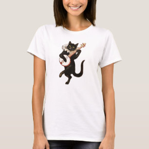 Trendig Black Cat som spelar Banjo T Shirt