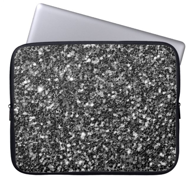 Trendig Black Glitter White Sparks Laptop Fodral (Framsidan)