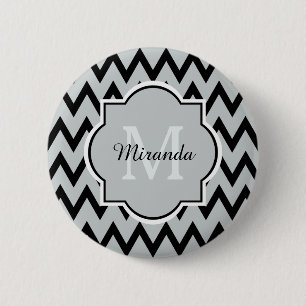 Trendig Black Grått Chevron Zigzag Namn och Monogr Knapp