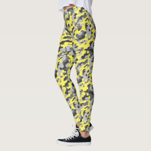 Trendig Black, Grått & Gult Camo Print Sports Leggings
