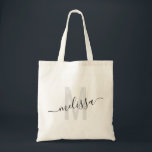 Trendig Black Grått Modern Monogram Anpassningsbar Tygkasse<br><div class="desc">Personlig Monogram och Namn Anpassningsbar Tote Bag med redigerbar text i svart och grått på en töntduk som kan återanvändas.</div>