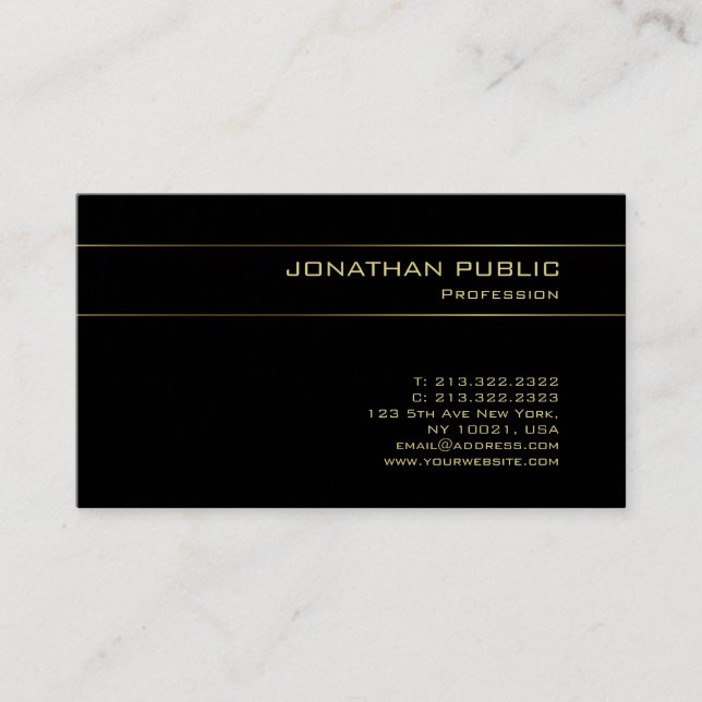 Trendig Black Guld Effect Artistic Plain Luxury Visitkort (Framsida)