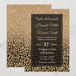 Trendig Black Guld Glitter Leopard Ombre Inbjudningar