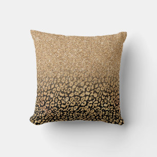 Trendig Black Guld Glitter Leopard Ombre Kudde