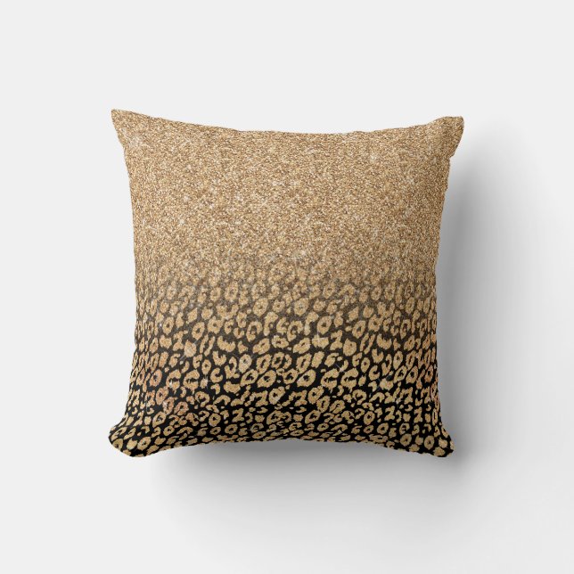 Trendig Black Guld Glitter Leopard Ombre Kudde (Framsida)