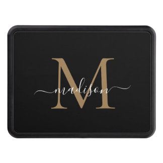 Trendig Black Guld Monogram Script Namn Initial Dragkroksskydd