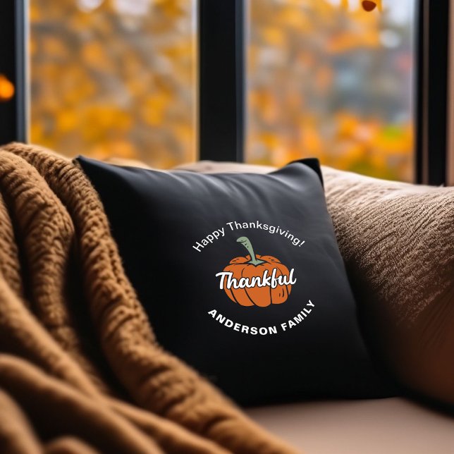 Trendig Black Happy thanksgiving Pumpkin Kudde (Black Happy Thanksgiving Throw Pillow)